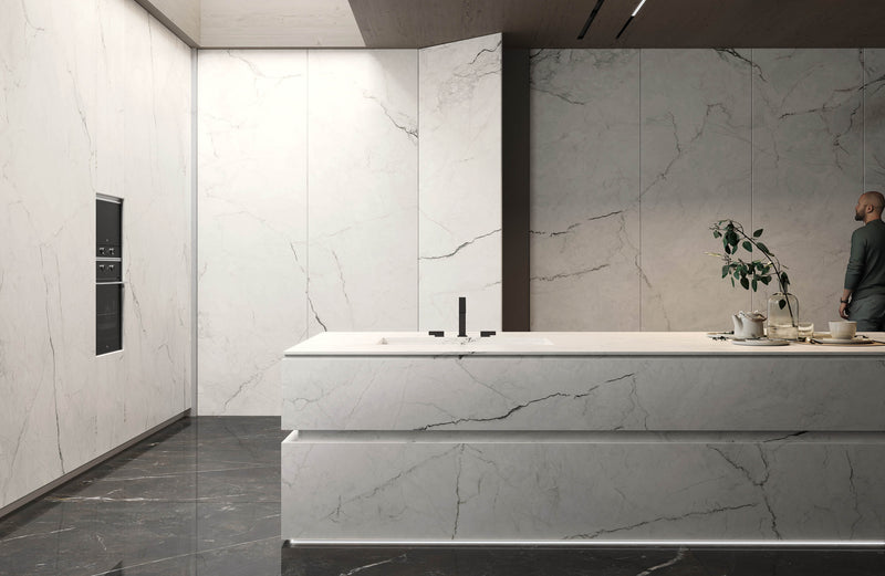 64"x 128" Line White Porcelain Slab